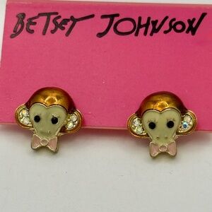 Betsey Johnson Gold and Pink Monkey Earrings
